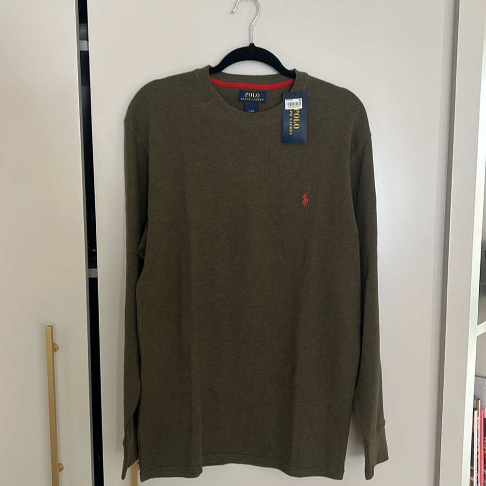 Long sleeve, olive green, waffle texture Ralph Lauren men’s shirt